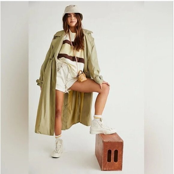 we the free eastwick oversized olive trench coat size L - Picture 2 of 16
